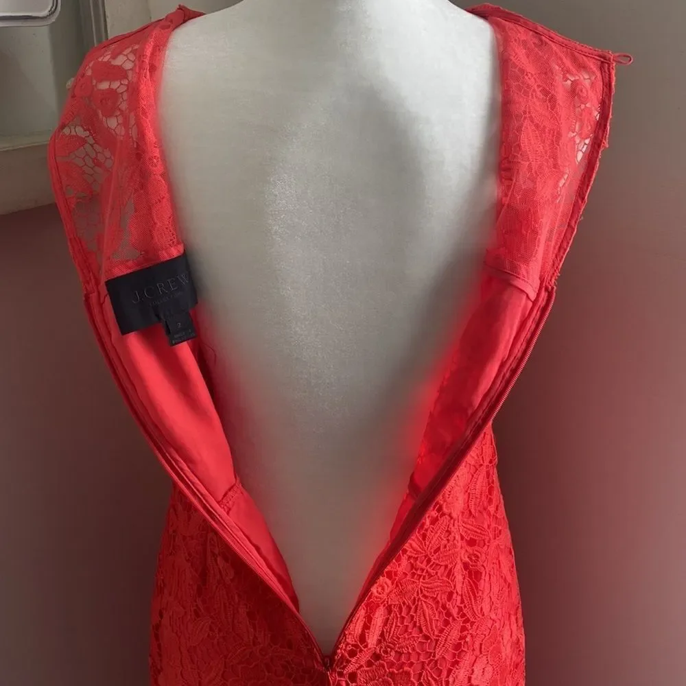𝅺J Crew Collection Poppy Leaves Venetian Lace Sheath Pamela Dress Red Floral